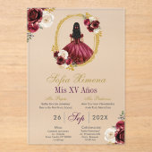 Frosted Acrylic Cherry Red Quinceañera Invitation Acryleinladungen (Vorderseite)