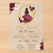 Frosted Acrylic Kirschrot Quinceañera Einladung (Vorderseite)