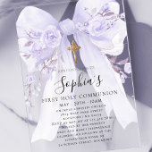 Frosted Acrylic Purple Bow Rose First Communion Acryleinladungen
