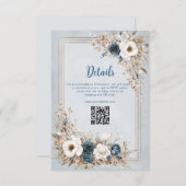 Frosted Bloom Dusty Blue and Gold Wedding Begleitkarte (Vorne/Hinten)