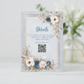 Frosted Bloom Dusty Blue and Gold Wedding Begleitkarte (Stehend Vorderseite)