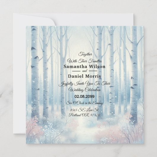 Frosted Blue Birch Forest Wedding Einladung (Vorderseite)