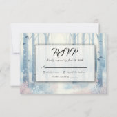 Frosted Blue Birch Forest Wedding RSVP Karte (Vorderseite)
