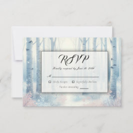 Frosted Blue Birch Forest Wedding RSVP Karte