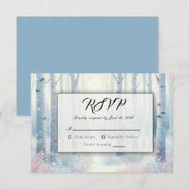 Frosted Blue Birch Forest Wedding RSVP Karte