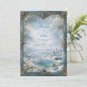Frosted Blue Castle Hochzeit Einladung (Stehend Vorderseite)