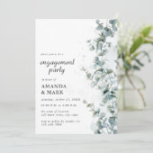 Frosted Blue Eucalyptus Winter Engagement Party Einladung (Stehend Vorderseite)
