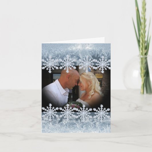 Frosted Blue Winter Wedding Custom Photo Dankeskarte (Vorderseite)