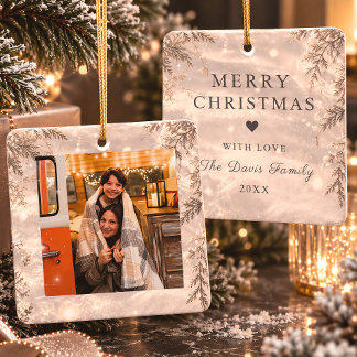 Frosted Evergreen Familienfoto Frohe Weihnachten Keramikornament