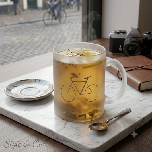 Frosted Glass Tasse mit sauberem Fahrraddesign