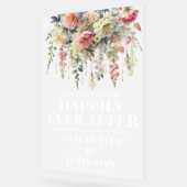 Frosted Happily Ever After Florale Hochzeitsbegrüß Acrylschild (Winkel)