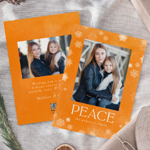 Frosted Peace Orange Watercolor-Feiertags-Fotokart Feiertagskarte