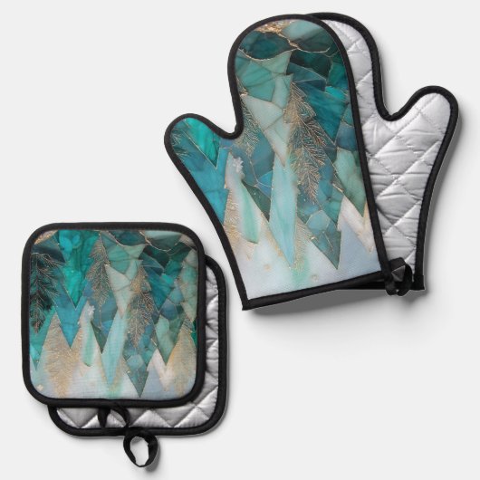 Frosted Pines – Winter Forest  Ofenhandschuh & Topflappen-Set (Vorderseite/Rückseite)