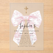 FROSTED Pink Toile Bow Cross Girl First Communion Acryleinladungen (Vorderseite)