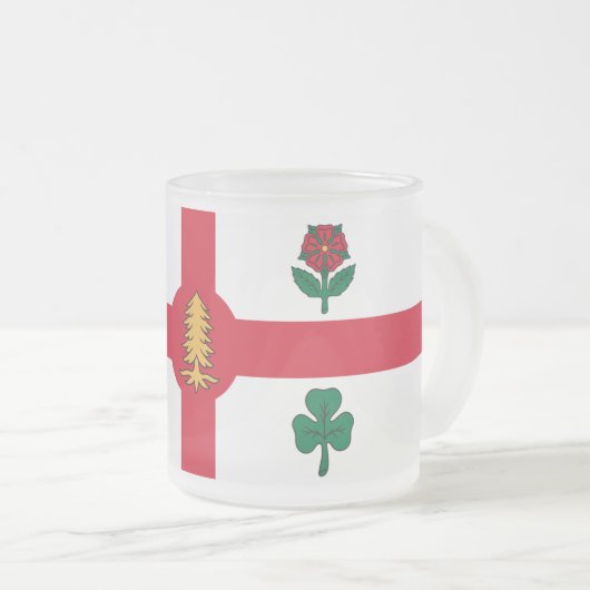 Frosted small glass mug with flag of Montreal Mattglastasse (VorderseiteRechts)