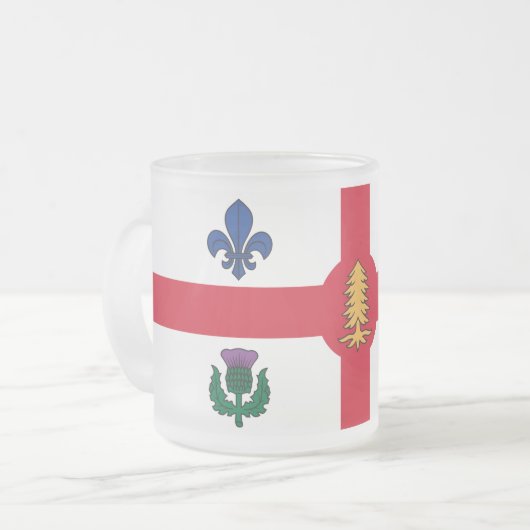 Frosted small glass mug with flag of Montreal Mattglastasse (Vorderseite Links)