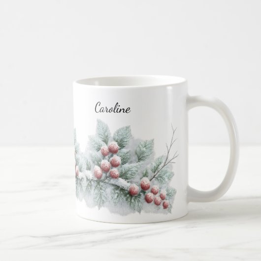 Frosted Winter Berry and Spruce Botanical Holiday  Kaffeetasse (Rechts)