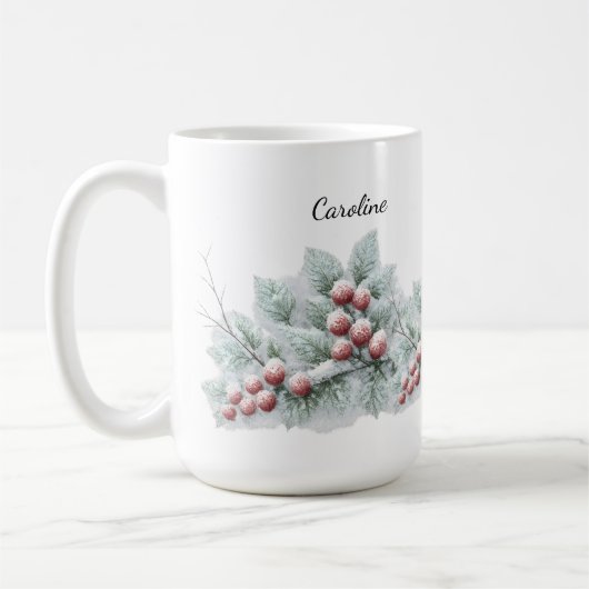Frosted Winter Berry and Spruce Botanical Holiday  Kaffeetasse (Links)