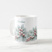 Frosted Winter Berry and Spruce Botanical Holiday Kaffeetasse (Vorderseite Links)