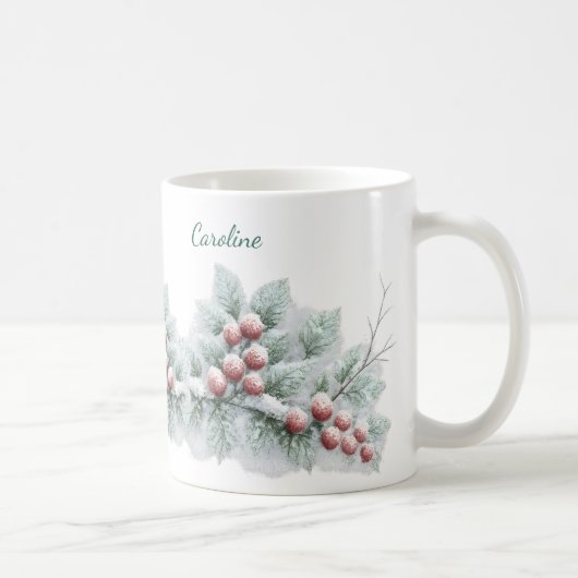 Frosted Winter Berry and Spruce Botanical Holiday Kaffeetasse (Rechts)