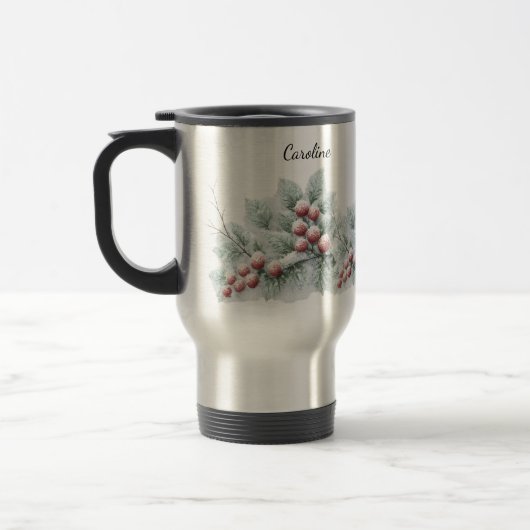 Frosted Winter Berry and Spruce Botanical Holiday  Reisebecher (Links)