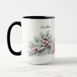 Frosted Winter Berry and Spruce Botanical Holiday  Tasse