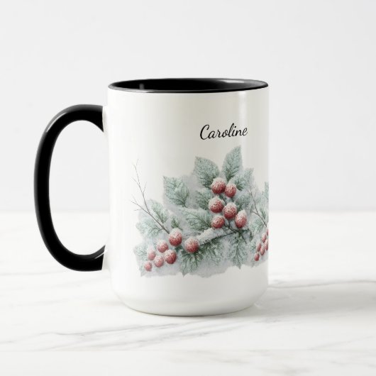 Frosted Winter Berry and Spruce Botanical Holiday  Tasse (Links)