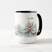 Frosted Winter Berry and Spruce Botanical Holiday  Tasse (VorderseiteRechts)