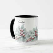 Frosted Winter Berry and Spruce Botanical Holiday  Tasse (Vorderseite Links)
