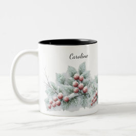 Frosted Winter Berry and Spruce Botanical Holiday  Zweifarbige Tasse