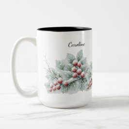 Frosted Winter Berry and Spruce Botanical Holiday  Zweifarbige Tasse