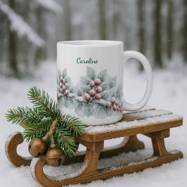Frosted Winter Berry and Spruce Botanical Holiday Zweifarbige Tasse