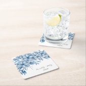 Frostgrau Blaue Florale Hochzeit Rechteckiger Pappuntersetzer (Vor Ort)