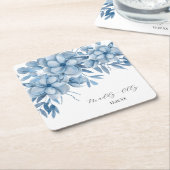 Frostgrau Blaue Florale Hochzeit Rechteckiger Pappuntersetzer (angewinkelt)