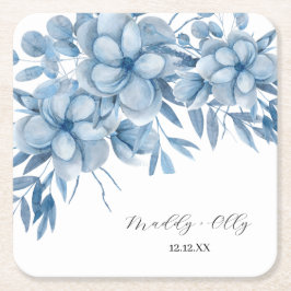 Frostgrau Blaue Florale Hochzeit Rechteckiger Pappuntersetzer