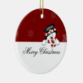 Frostie auf Rot mit weißen Schneeflocken Keramik Ornament (Rechts)