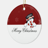 Frostie auf Rot mit weißen Schneeflocken Keramik Ornament (Links)