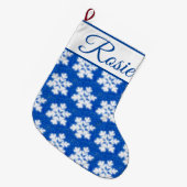 Frostig blaue Nordpol-Schneeflocken | funkelnder S Großer Weihnachtsstrumpf (Vorderansicht (hängend))