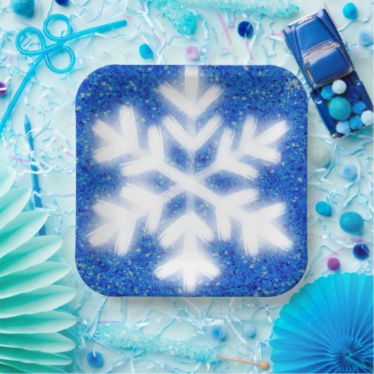 Frostig blaue Nordpol-Schneeflocken | funkelnder S Pappteller (Party)
