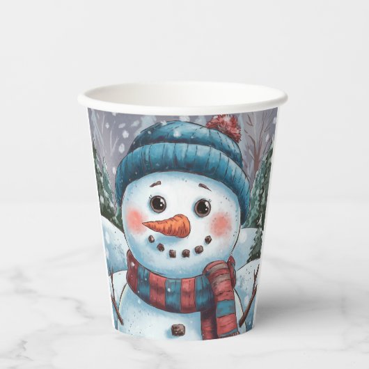 Frostig der Schneemann-Papiertasse Pappbecher (Vorderseite)