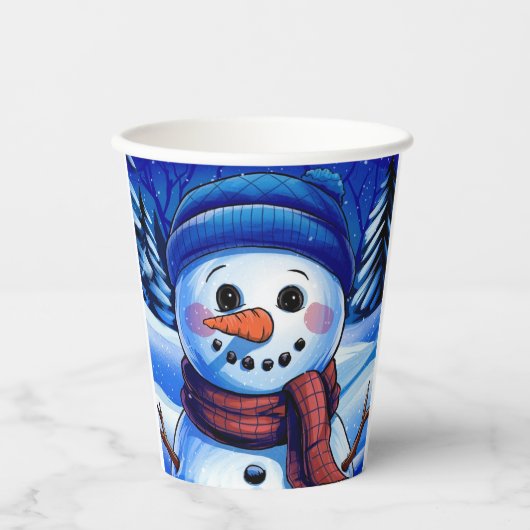 Frostig der Schneemann-Papiertasse Pappbecher (Vorderseite)