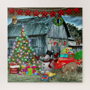 Frostig die Weihnachten des Schneemans im Barn Puzzle