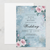 Frostig florale Winterszene Hochzeit Einladung (Vorne/Hinten)
