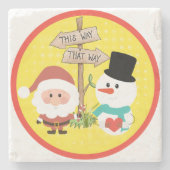 Frostig oder Santa? Wie geht es zu Weihnachten? Steinuntersetzer (Vorderseite)