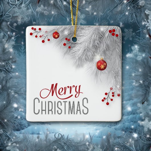 Frostig Silver Bough Red Decorations Weihnachten Keramikornament