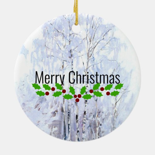 Frostige Birkenbäume, Weihnachtsgrüße Keramik Ornament (Hinten)