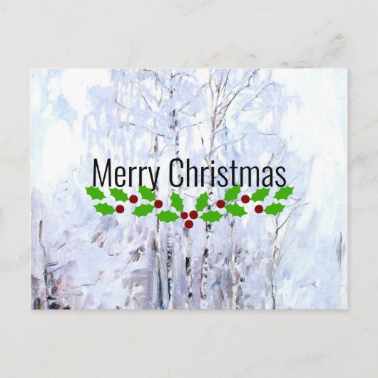 Frostige Birkenbäume, Weihnachtsgrüße Postkarte (Vorderseite)