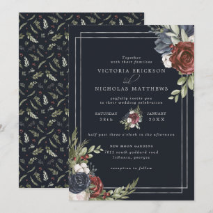 Frostige Blumen   Winterliche botanische Hochzeit Einladung