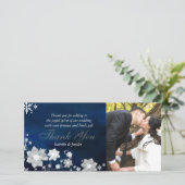 Frostige Blumenwinters Hochzeit Danke Fotokarte (Stehend Vorderseite)