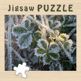 Frostige Eis verdeckte Winterblätter ästhetisches Puzzle